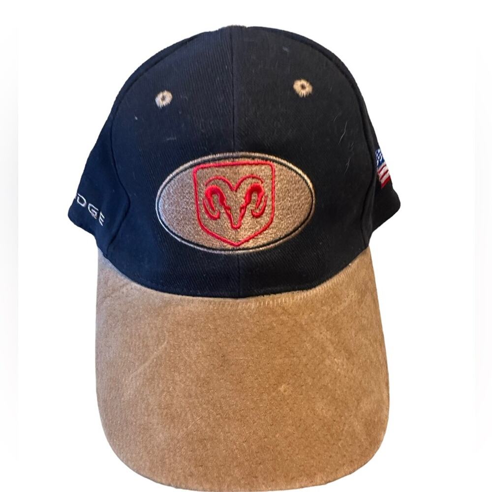 Dodge Rodeo Black Hat/Cap Brown Suede Bill Flag & Dodge Rodeo Logos Snapback